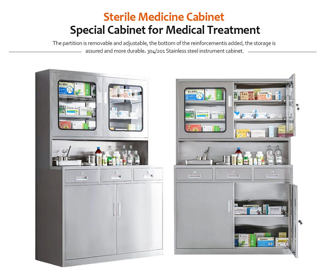 Modern Style Hospital Pharmacy 304 Stainless Steel Cabinets Medicine Storage Locker with Multiple Drawers