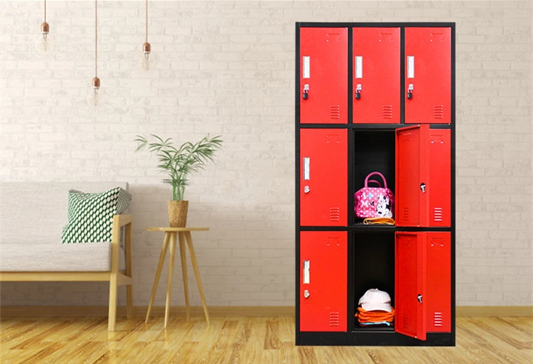 Gym3 Tier Change Room Multiple Storage Module 9 Red Door Steel Locker